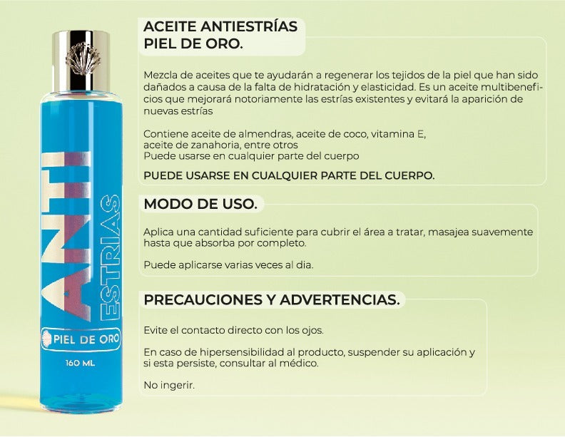 Skin Stretch Marks Enriched Oil Prevention by Syam 5.6oz-160ml AntiEstrias Piel de Oro Aceite para la piel