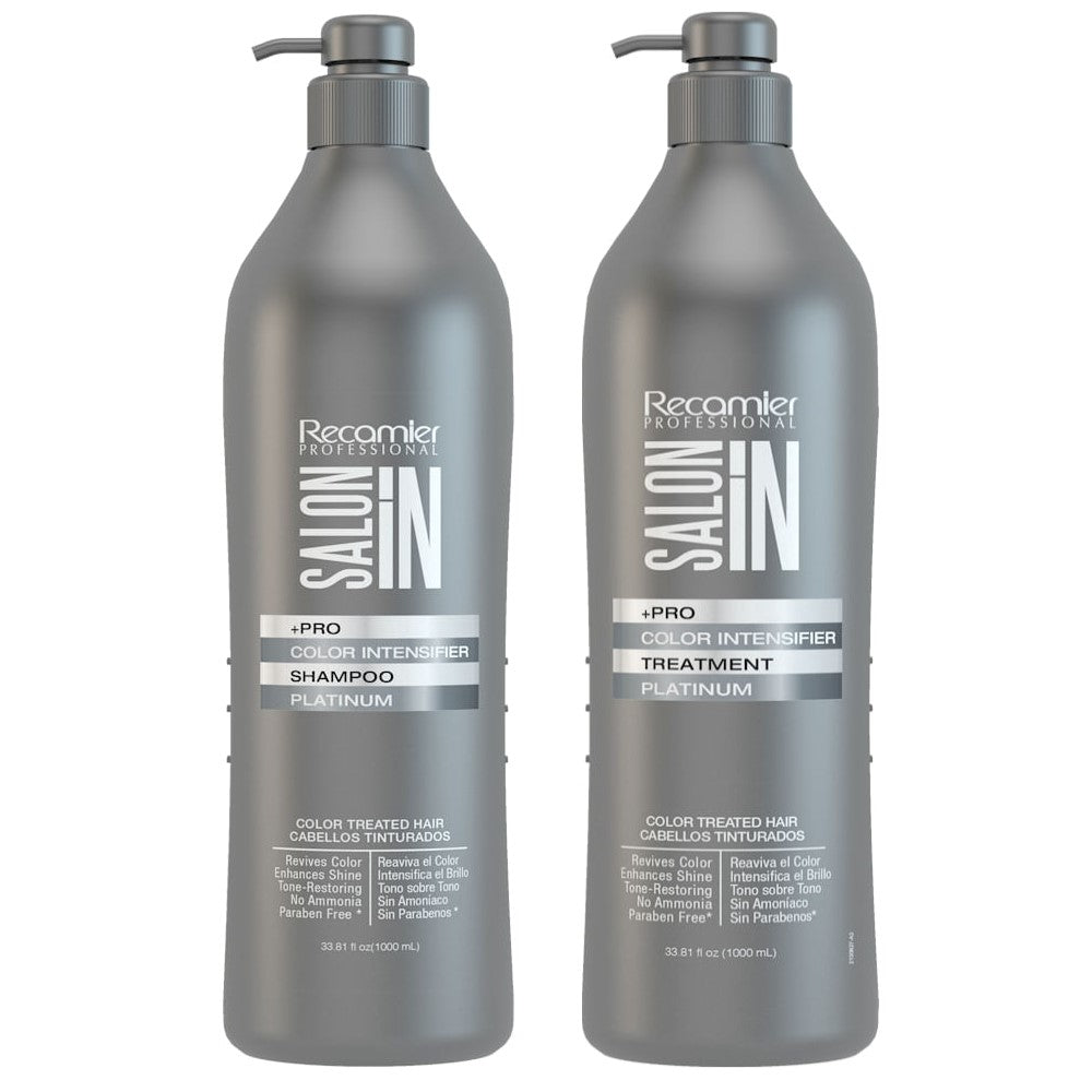 Recamier Professional Salon In +Pro Color Intensifier Hair Platinum Kit Shampoo and Treatment - Kit Tratamiento y Shampoo Intensificador de Color Platino para cabello
