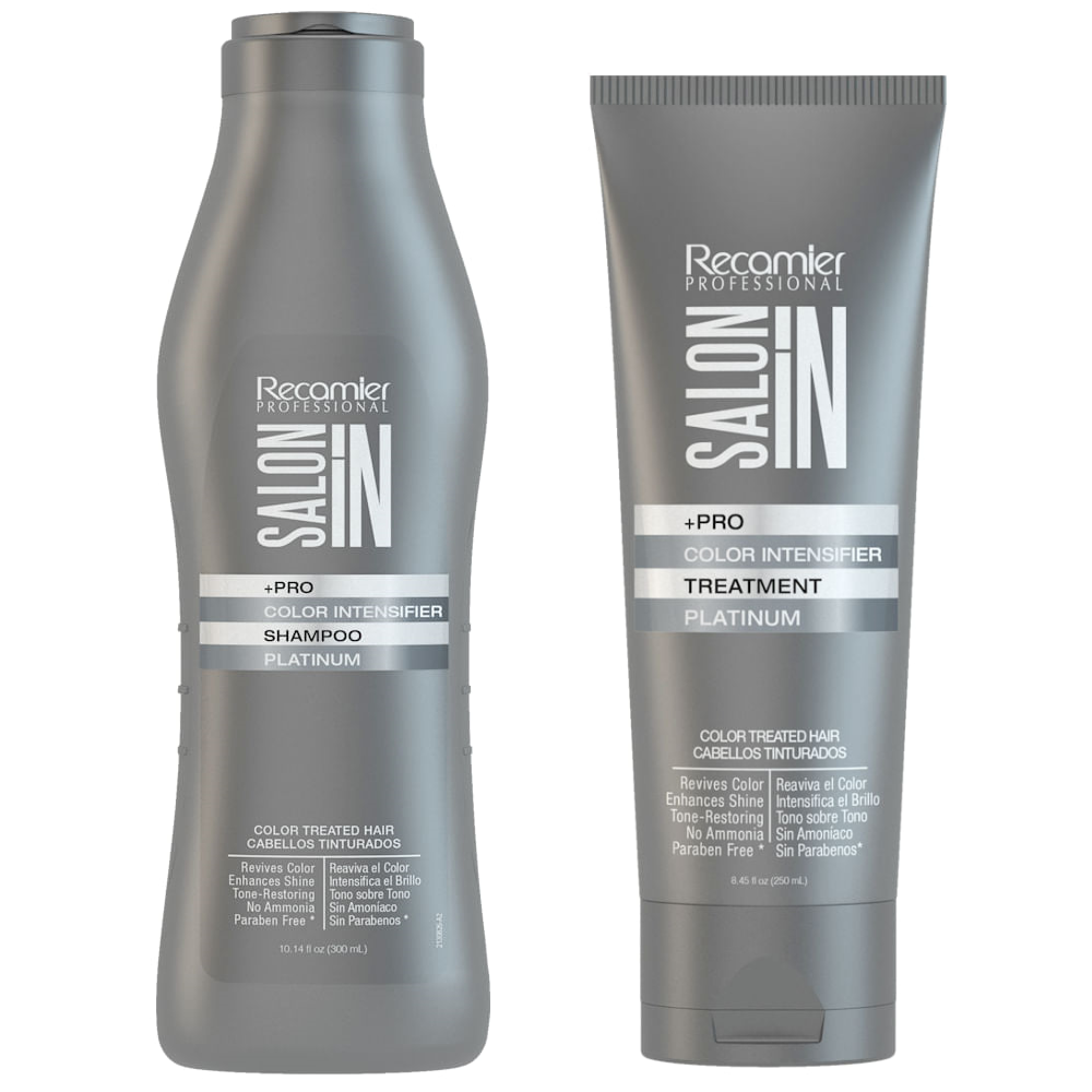 Recamier Professional Salon In +Pro Color Intensifier Hair Platinum Kit Shampoo and Treatment - Kit Tratamiento y Shampoo Intensificador de Color Platino para cabello