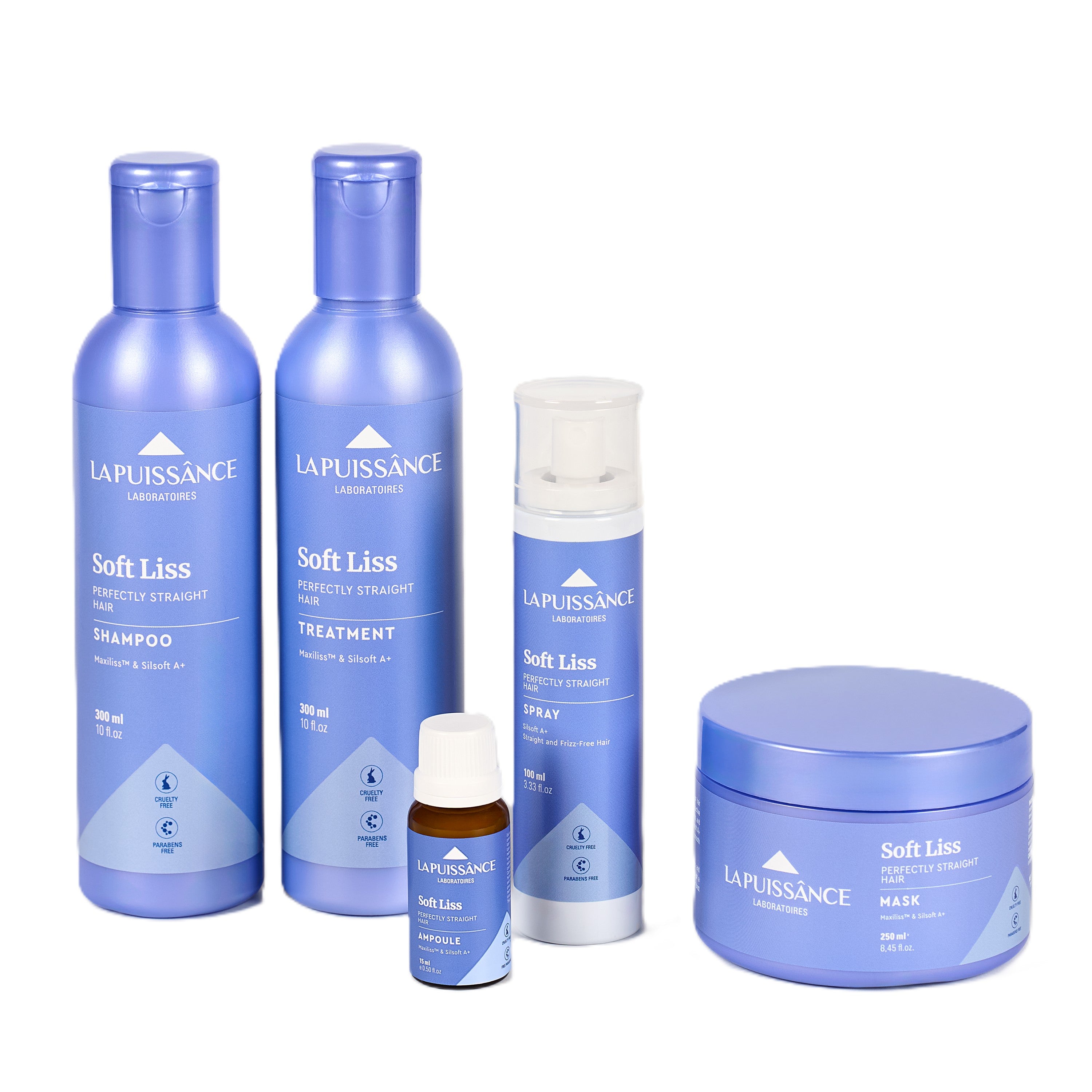 LA PUISSANCE Soft Liss 5-in-1 Hair Care Bundle – Frizz Control & Shine System with Maxiliss & Silsoft A+ | Includes Shampoo, Conditioner, Mask, Spray & Ampoules | Sulfate-Free