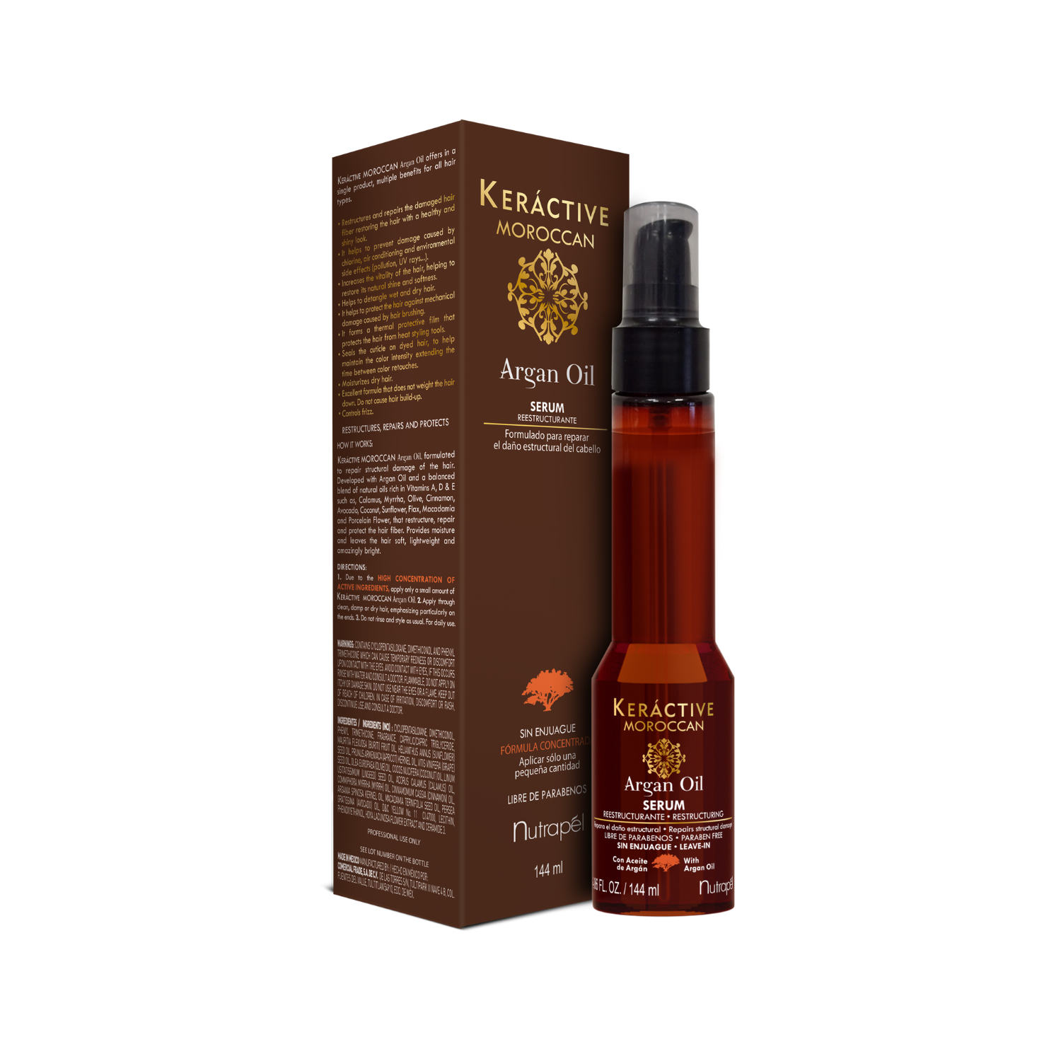 Nutrapel KERÁCTIVE MOROCCAN SERUM RESTRUCTURING 4.86 fl. oz. Repairing and Color Care HEALING SERUM. Blend of argan oil, natural extracts & multivitamins.