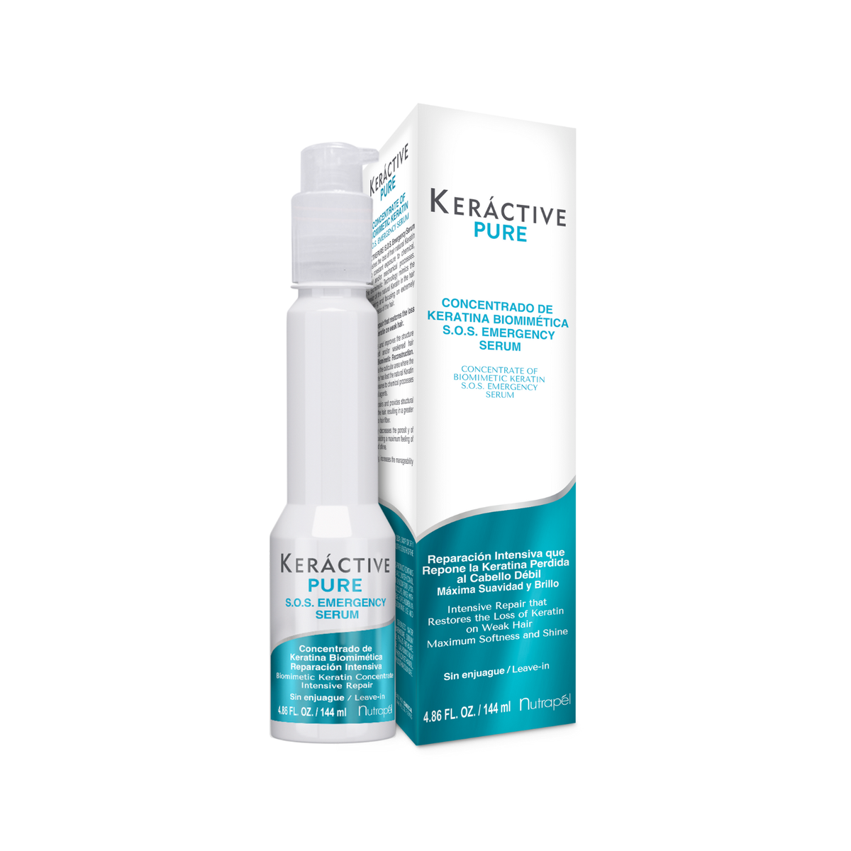 Nutrapel Keractive Pure · Concentrado de queratina biomimética sin enjuague · 4.86 fl oz