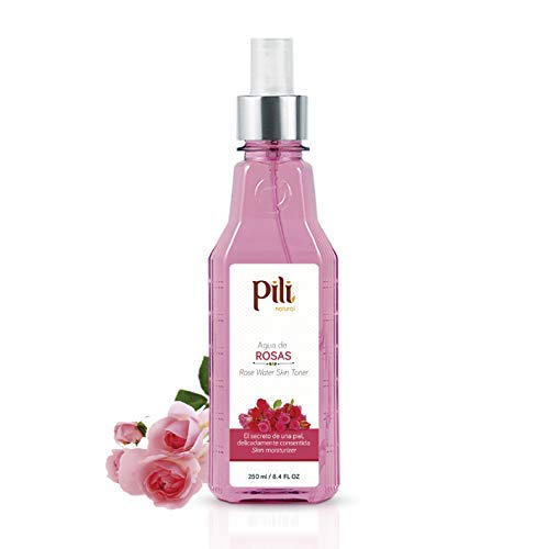 Pili Rose water, facial toner for sensitive skin. Refreshes, tones and moisturizes with the softness of the natural extract of roses and glycerin. 8.4 oz