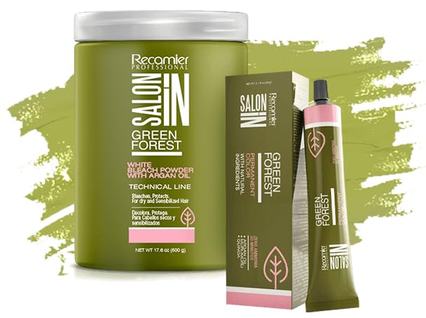 Recamier Professional Salon In Green Forest Hair White Bleach Powder with Argan Oil 17.6 oz