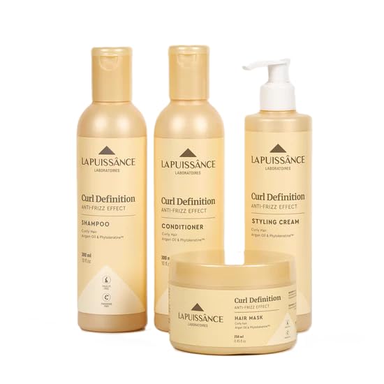 LA PUISSANCE Curl Definition System – Complete 4-Step Set for Curly Hair | Shampoo, Conditioner, Styling Cream & Mask | Frizz Control, Shine & Bounce | Paraben-Free & Curl-Friendly