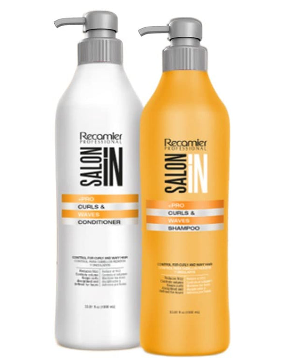 RECAMIER Professional Salon In Hydrating Curl Defining Shampoo and Conditioner Moisturizing Hair Treatment with Keratin con Keratina Tratamiento para Cabello Rizado (PACK 2 SHAMPOO AND CONDITIONER)
