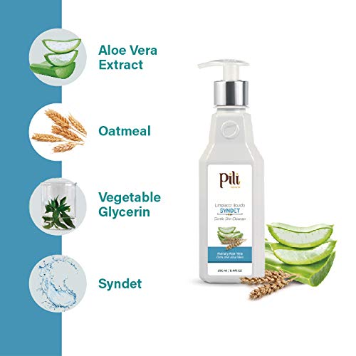 Pili Natural Syndet - Gentle Skin Cleanser with Oatmeal and Aloe Vera - Hypoallergenic cleanser for sensitive skin - 8.4 Fl.oz