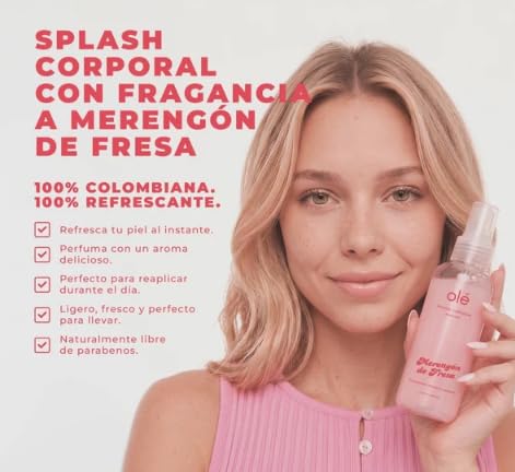 OLÉ Capilar Strawberry Merengón Body Splash, 5.07 fl oz – Fresh Body Fragrance, Light and Refreshing Formula, Sweet Strawberry and Creamy Scent