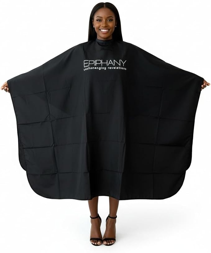 Epiphany Professional Barber & Hair Stylist Cape – Waterproof Hair Cutting Salon Cape with Adjustable Snap Closure, Lightweight Anti-Static Hairdresser Cape for Salon or Home Use, 57 x 67 in, Black