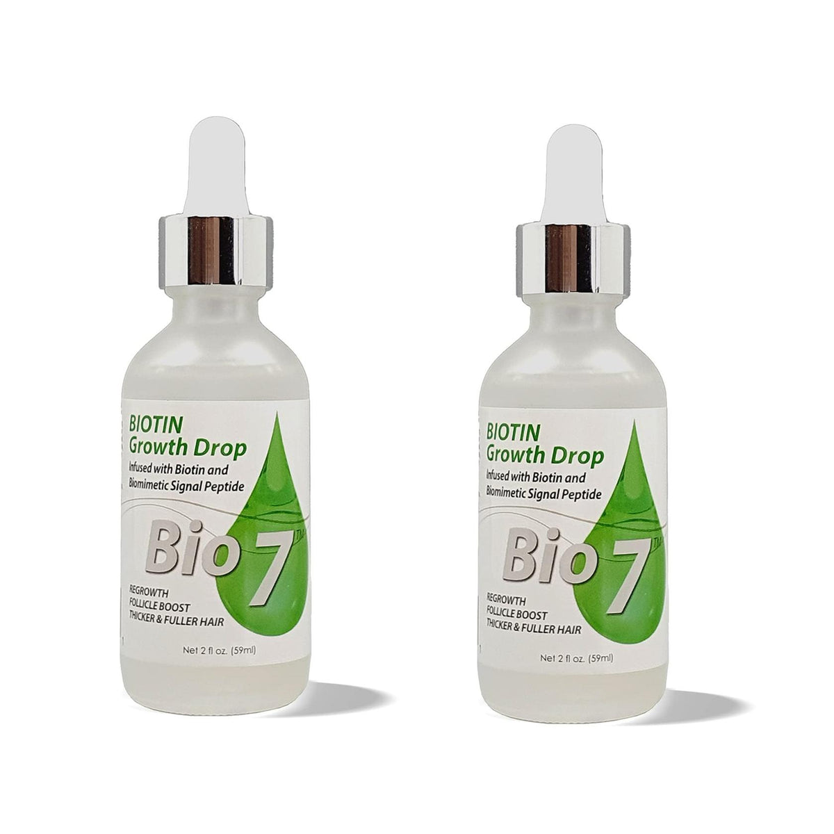 BIO7 BIOTIN GROWTH DROP INFUSED BIOMIMETIC SIGNAL PEPTIDE – 2 Fl Oz  (2 Pack) – Improve the Appearance of Hair Loss By Looking Visibly Longer, Thicker, Boost Follicle Growth – By Natures