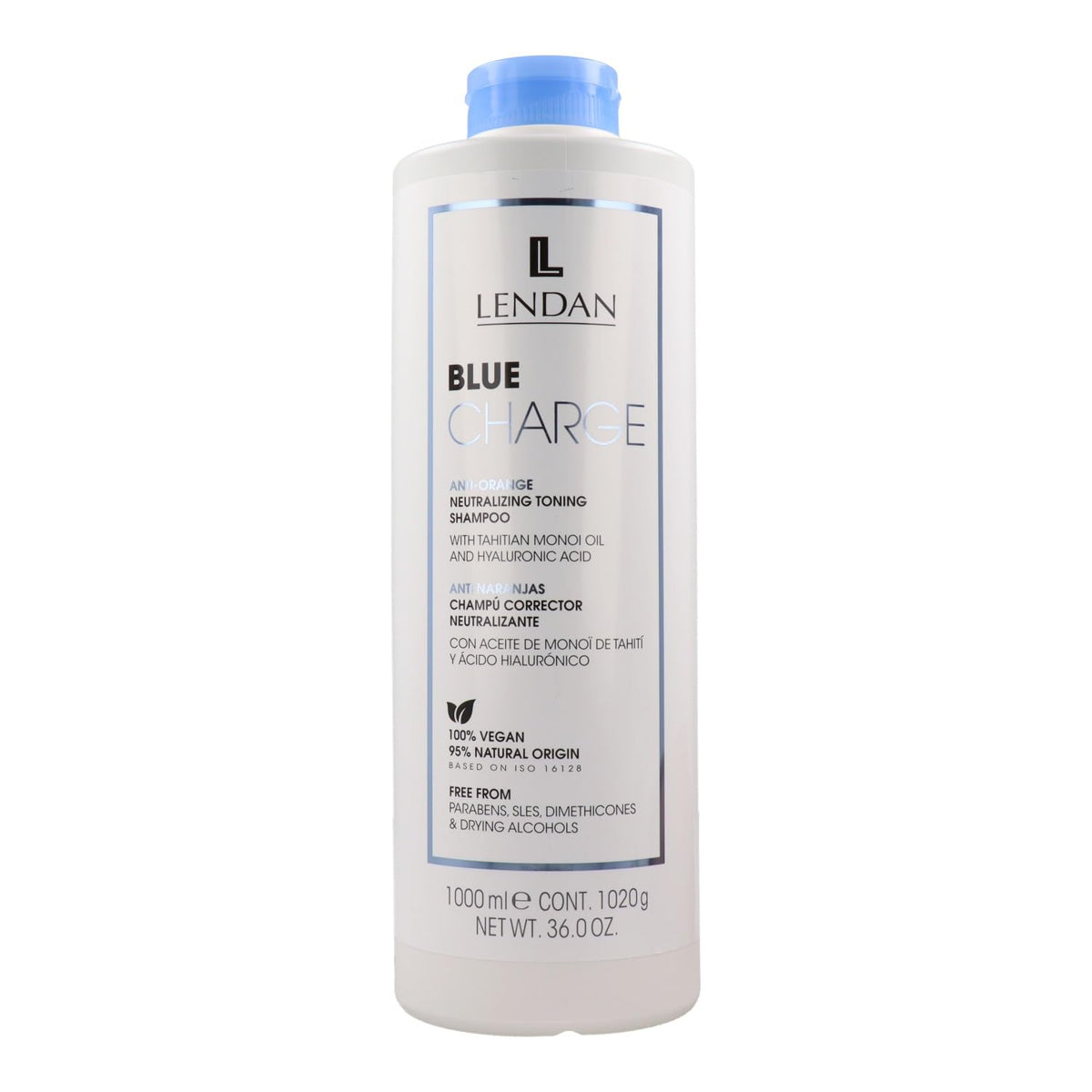 Lendan - Blue Shampoo - Blue Charge Shampoo - 1000 ml - With Blue Pigments - Color Correcting - Neutralizes Yellow Tones - Deep Hair Hydration - Vegan