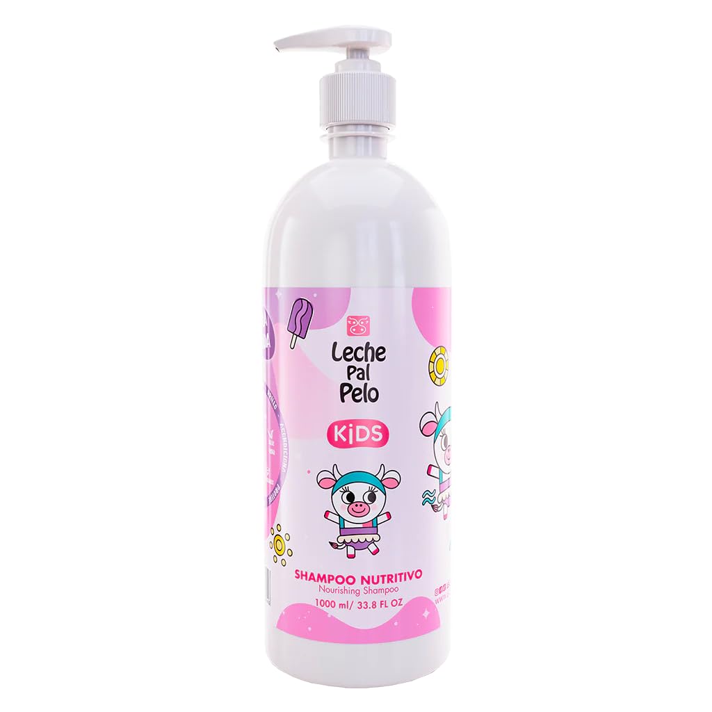 Leche Pal Pelo MEGAKIDS Kit: Shampoo + Conditioner + Styling Cream (Leave-in Conditioner) + Detangler Spay + Hair Splash SLS Free - Vegan - Abyssinian, Coconut & Jojoba