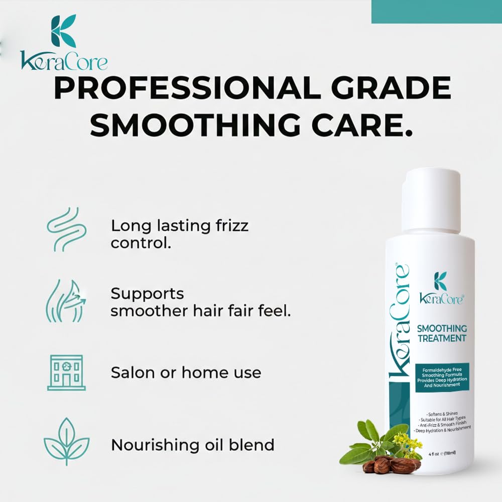 KeraCore Hair Smoothing Treatment | Professional-Grade Frizz Control & Repair System | 3 Months of Frizz-Free Freedom, Formaldehyde-Free | Effortlessly Beautiful Smooth Hair & Reduced Styling Time 4 Oz