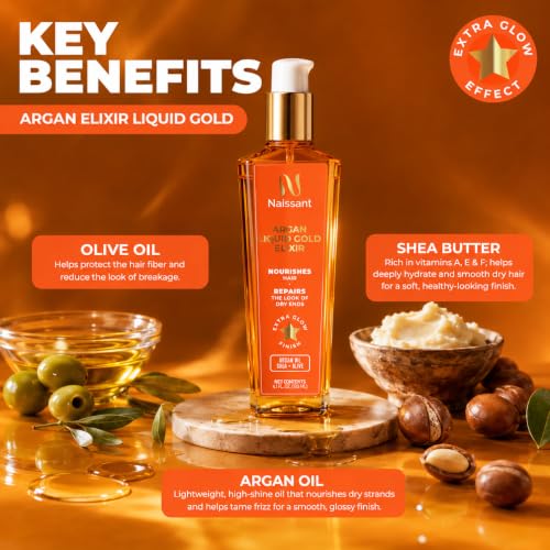 naissant Elixir Argan and Coconut Oil Hair Treatment | Frizz Control, Heat Protection, UV Protection | Nourishes, Repairs, and Softens | Increases Shine and Color Vibrancy (4 Fl Oz)