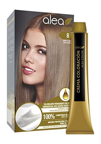 Alea Permanent Hair Color Cream Kit #8 Light Blond - Rubio Claro | Enriched with Nutritive Oils 100% Gray Cover