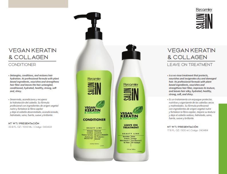 RECAMIER PROFESSIONAL SALON IN Vegan Kerating & Collagen Hair Leave On Treatmentb 17.6oz.