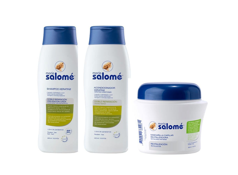 Maria Salome Keratin2 Hair Repair and Loss Prevention kit of Shampoo 13.5 fl.oz. - Conditioner 13.5fl.oz. - Mask 11.8 fl.oz. Natural Products for Thinning Hair