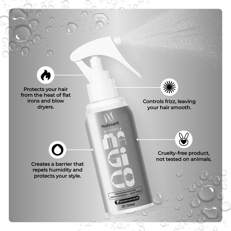 Naissant Magic Shield Heat Protectant Spray 120ml (4.06 fl oz) | Heat-Activated Humidity Barrier | Anti-Frizz Smoothing Treatment | Hyaluronic Acid, Calendula & Chamomile | Sleek, High-Shine Hair