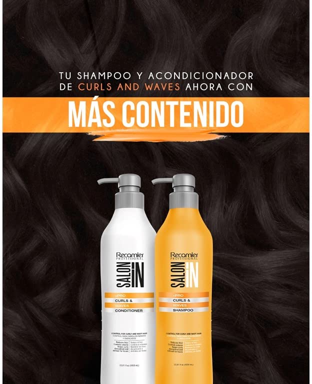 RECAMIER Professional Salon In Hydrating Curl Defining Shampoo and Conditioner Moisturizing Hair Treatment with Keratin con Keratina Tratamiento para Cabello Rizado (PACK 2 SHAMPOO AND CONDITIONER)