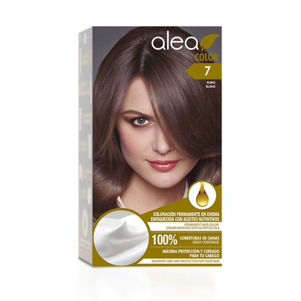 Alea Permanent Hair Color Cream Kit #7 Blond - Rubio | Enriched with Nutritive Oils 100% Gray Cover