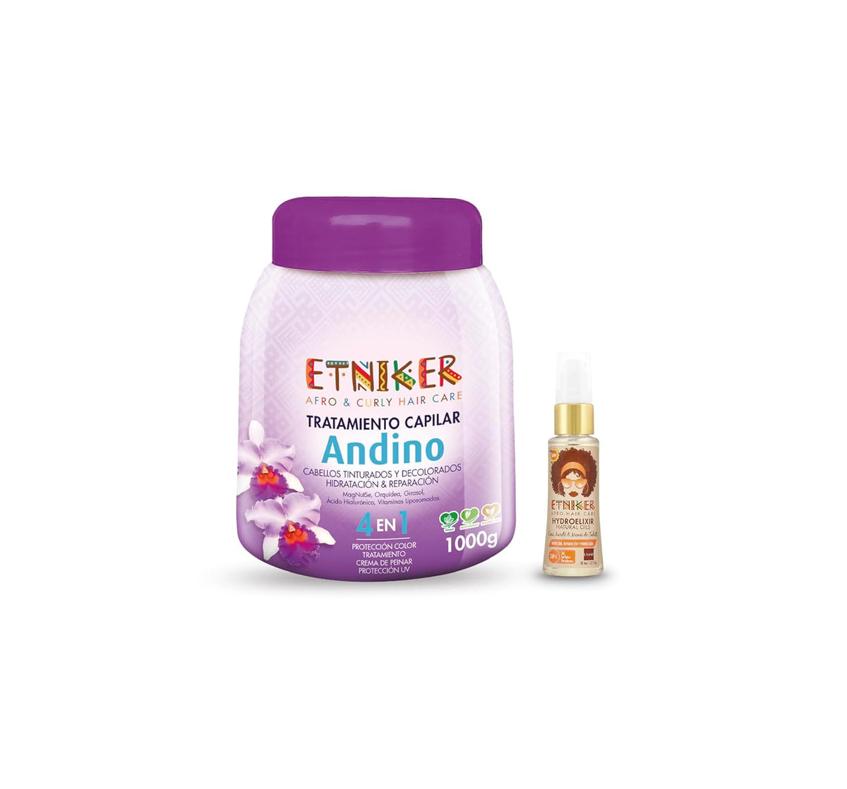 Etniker Andino + Hydroelixir Hair Care Bundle: 4-in-1 Hydrating & Repairing Treatment (35 oz) + Hydroelixir Natural Oils (Salt & Paraben-Free) for Curly, Dyed, Bleached Hair