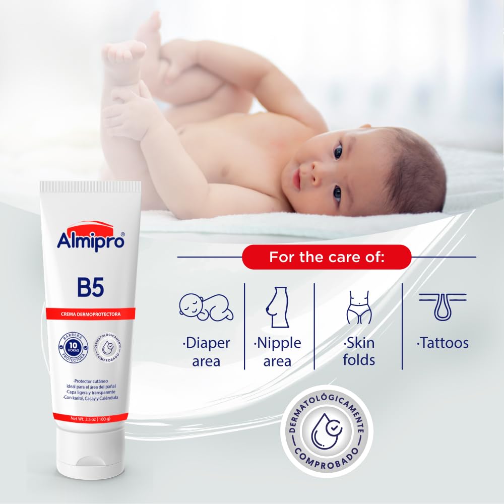 almipro B5 Dermo Protector cream. Moisturizing, repairing, protecting formula. Calendula and Cacay oil. Multi-Purpose Cream for Delicate Skin, Body, Hand Balm, Baby Safe. Soft & Clear texture. 3.5 oz
