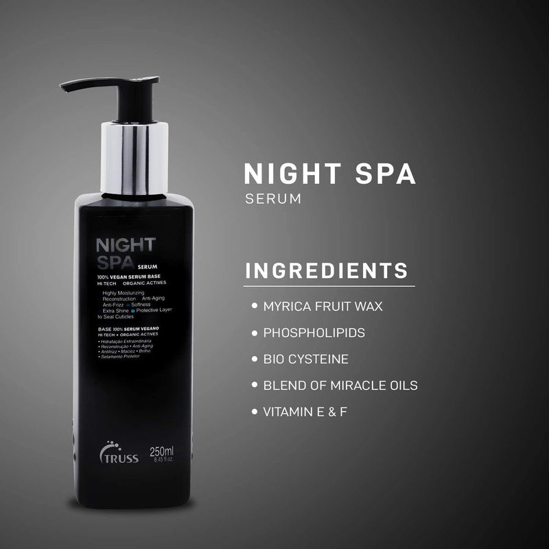 TRUSS Night Spa Serum - Overnight Hair Treatment - 100% Vegan Wax Base, Organic Actives - Moisturizing, Anti-Aging, Anti-Frizz Formula - Offers Softness, Extra Shine, Seals Hair Cuticle