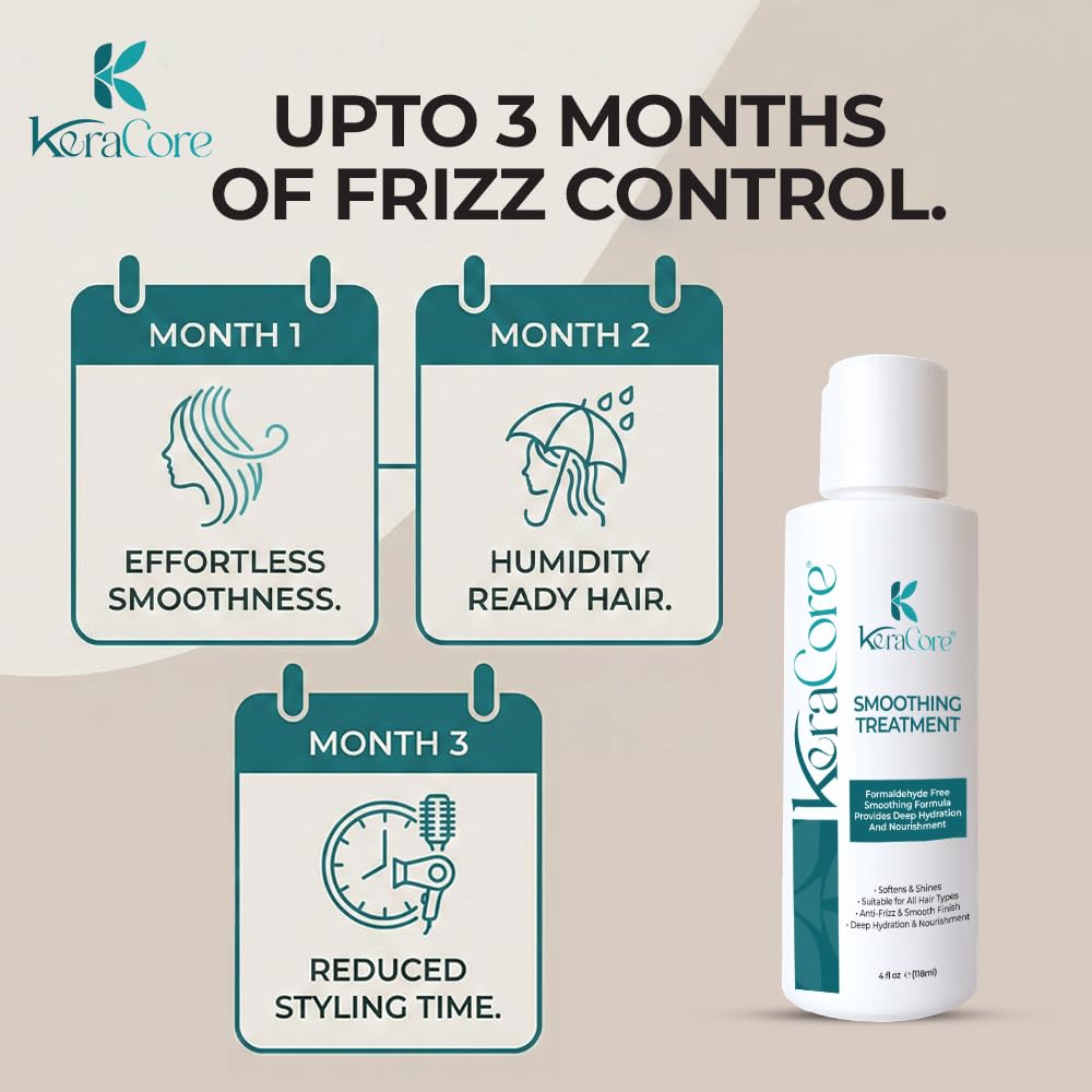KeraCore Hair Smoothing Treatment | Professional-Grade Frizz Control & Repair System | 3 Months of Frizz-Free Freedom, Formaldehyde-Free | Effortlessly Beautiful Smooth Hair & Reduced Styling Time 4 Oz