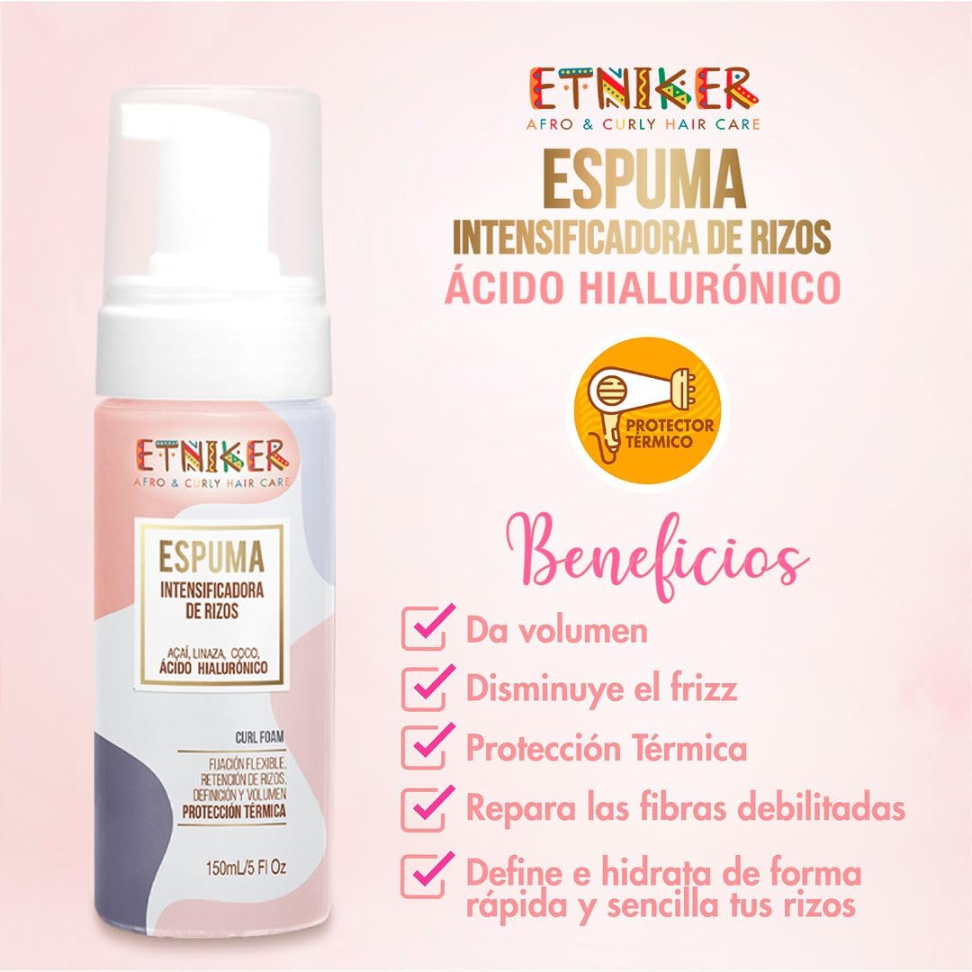 Etniker Curl Foam. Styling Foam for Curly & Wavy Hair. Frizz Control hair Mousse with Acai, flaxseed, coconut & Hyaluronic Acid. Hair Styling Products no Alcohols, Parabens or Silicone. 5 fl. oz.