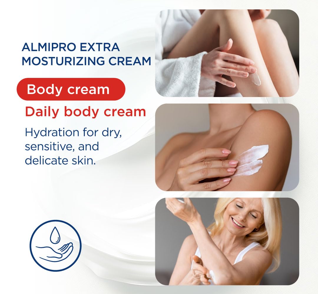 almipro Extra Moisturizing Cream for Dry, Delicate Skin – Intense Hydration with Calendula & Almond Oils – Nourishing Skin Barrier Cream for Fragile & Mature Skin – Fragrance-Free (4.2 oz)