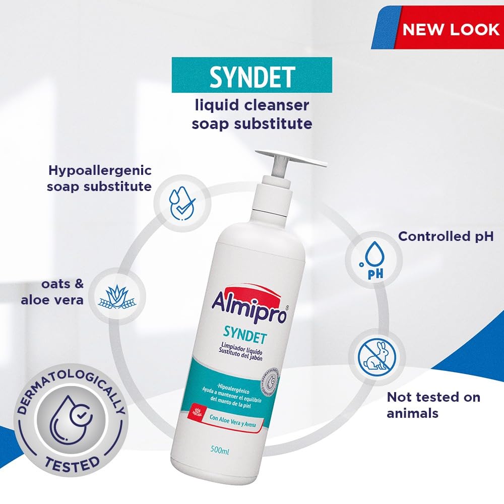 Almipro Syndet Skin Cleanser | Soap-free Moisturizing Body Wash with Aloe Vera & Oatmeal for Dry, delicate, sensitive Skin | Dermatologist Recommended | Bottle 16.9 fl. oz.