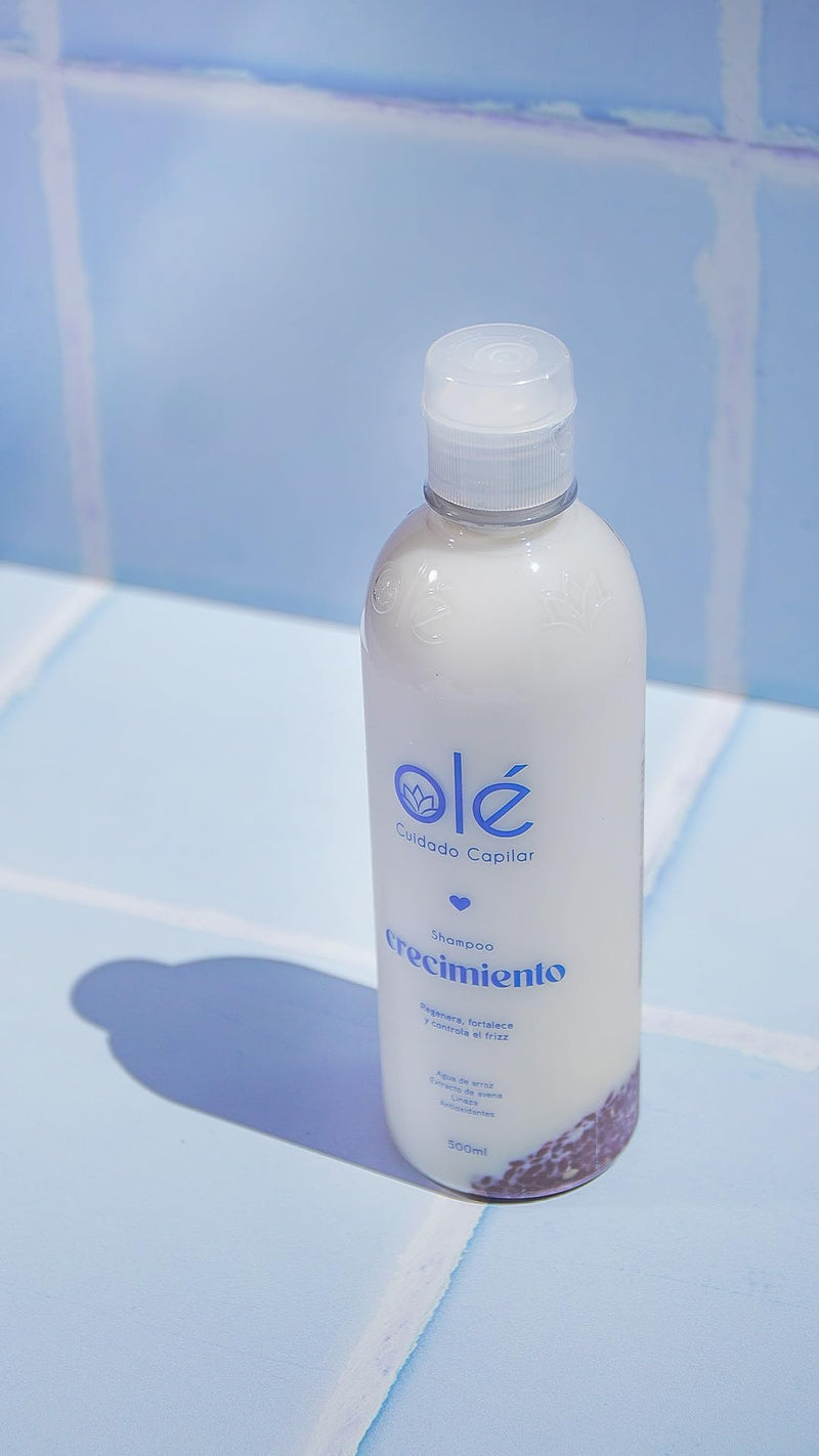 OLÉ Shampoo Rice & Linseed | Shampoo Arroz & Linaza | for Stronger, Thicker and Longer Hair - Soft and Shine, Growth Shampoo | Vitamine E, Water Rice, Linseed, Oats.