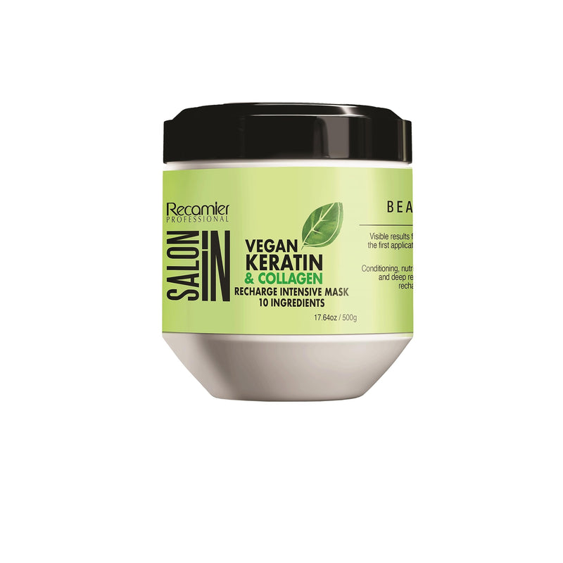 RECAMIER PROFESSIONAL SALON IN Vegan Keratin & Collagen Line 3-PIECE HAIR KIT with Shampoo 33.8 fl.oz. + Conditioner 33.8 fl.oz.+ Recharge Intensive Mask 17.6oz.
