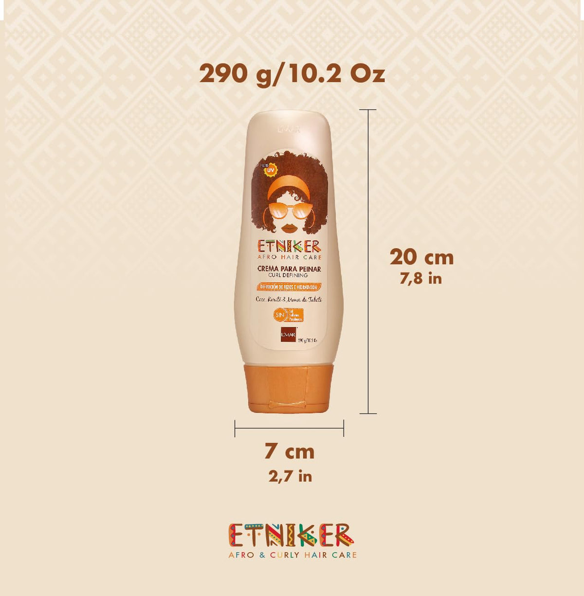 ETNIKER Curl Defining Styling Cream. Moisturize & Define. Coconut oil, Shea Butter & Monoi Oil. Free Sulfates, Salt, Silicones, Mineral Oil, and Parabens. Etniker crema para peinar rizos