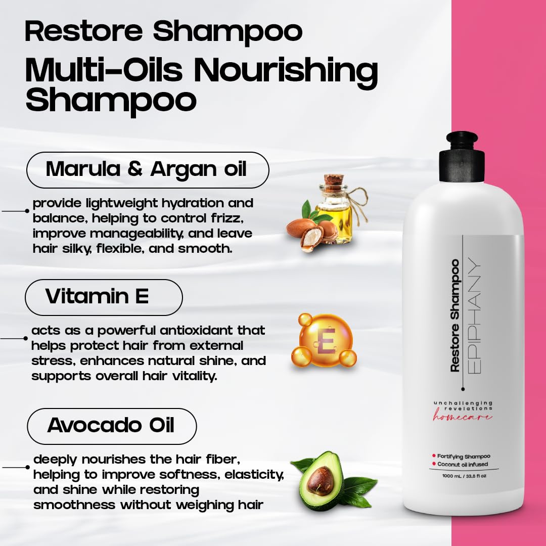 Epiphany Sulfate Free Shampoo – Hydrating Repair for Color Treated & Chemically Processed Hair | Coconut, Avocado & Argan Oil | UV Protection | Daily Use
