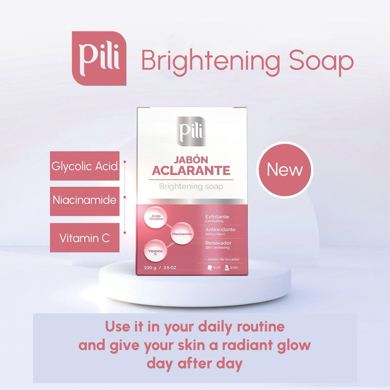 Pili Brightening Soap | Skin Brightening Soap for Face | Exfoliating Bar with Glycolic Acid, Vitamin C & Niacinamide | Even Skin Tone & Glowing Skin | Antioxidant Formula. 3.5 oz (2 Pack)