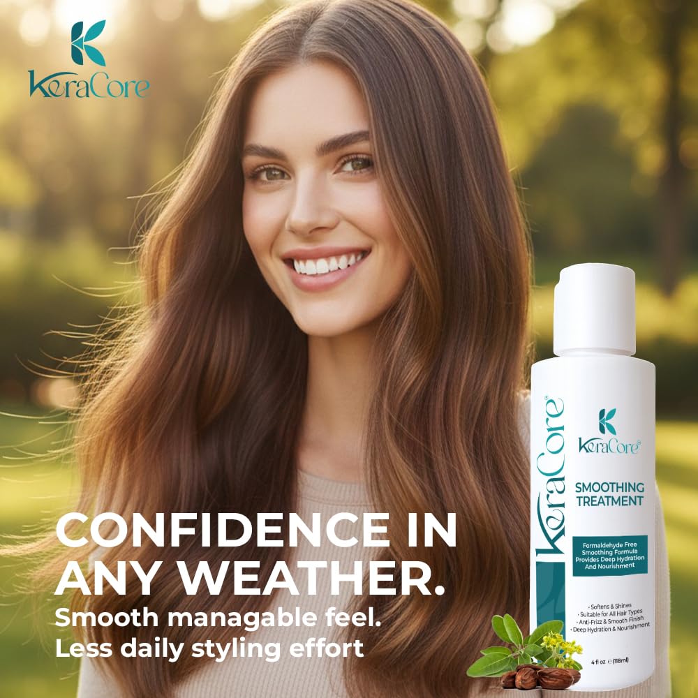 KeraCore Hair Smoothing Treatment | Professional-Grade Frizz Control & Repair System | 3 Months of Frizz-Free Freedom, Formaldehyde-Free | Effortlessly Beautiful Smooth Hair & Reduced Styling Time 4 Oz