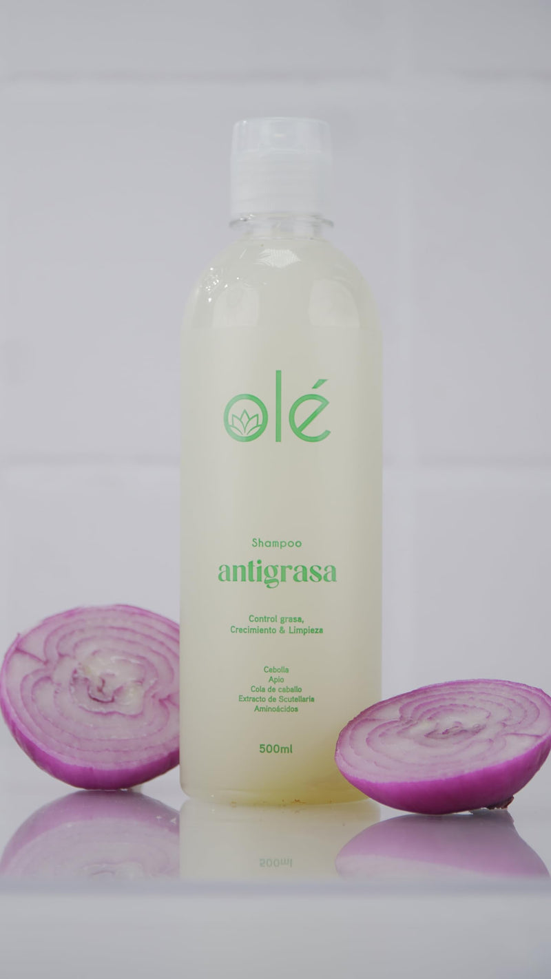 OLÉ Anti-Greasy Hair 4 Piece Pack - Coconut pulp pre-shampoo + Onion, Ginger & Celery Shampoo + Cotton & Coconut Conditioner + Detangling thermo protector