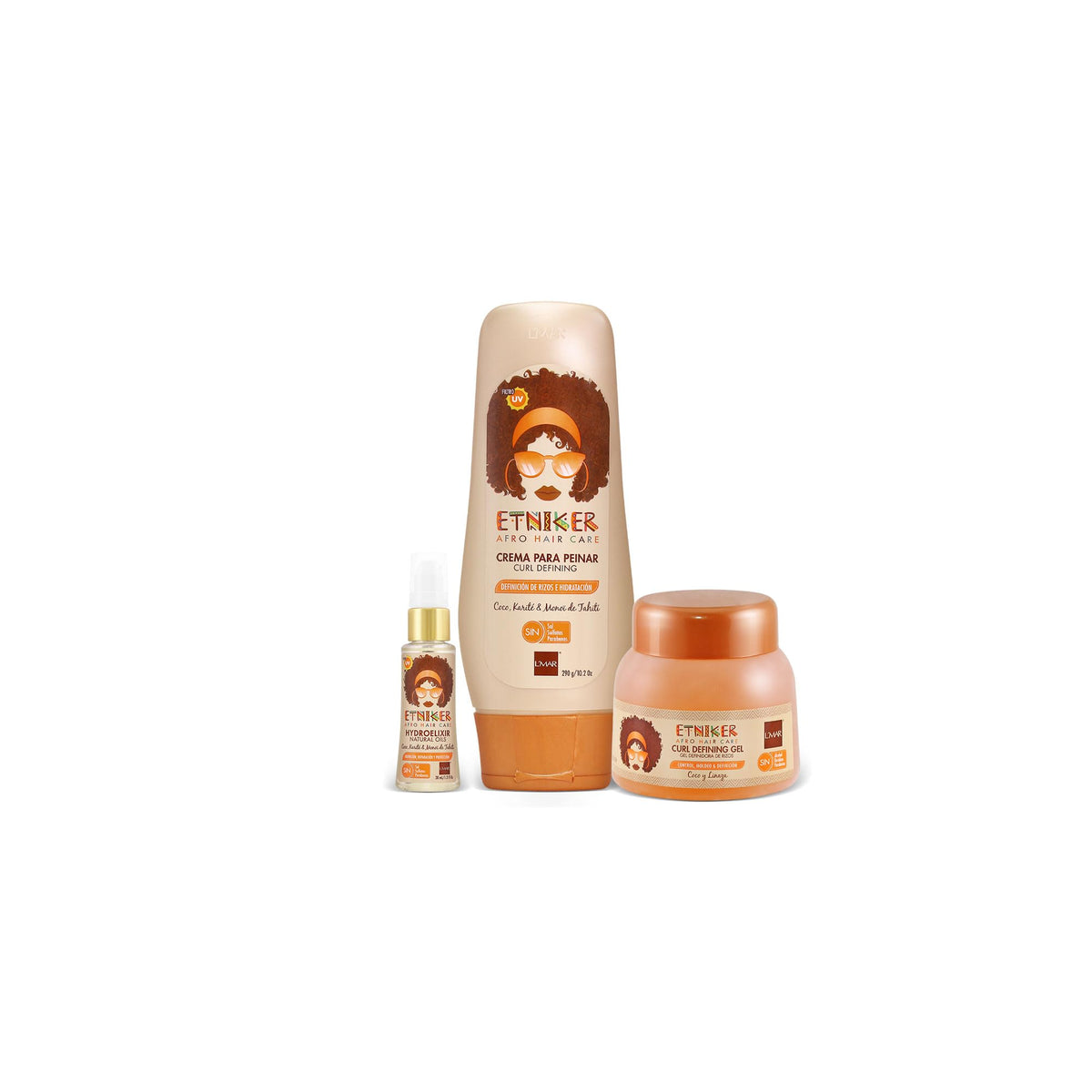 ETNIKER Afro-textured, Curly & Wavy Hair Define Kit | Gel, Hydroelixir & Styling Cream | Control, Nourish, Define | Coconut, Shea Butter, Monoi Oil, Flaxseed | NO Alcohol, Parabens & Sulfate.(3piece)