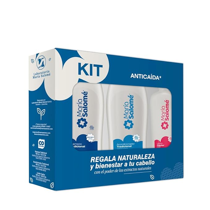 Maria Salome Traditional Hair Loss Prevention kit of Shampoo 13.5 fl.oz. - Conditioner 13.5fl.oz. - Lotion 11.8 fl.oz. Natural Products for Thinning Hair