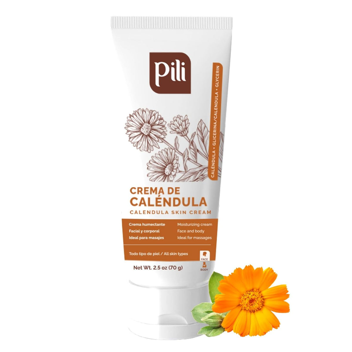 Pili Natural Calendula Cream - Moisturizing Cream for Rough, Dry, or Chapped Skin - Hydrating and Nurturing Skin Moisturizer - Unscented and Non-Greasy (2.5 oz)