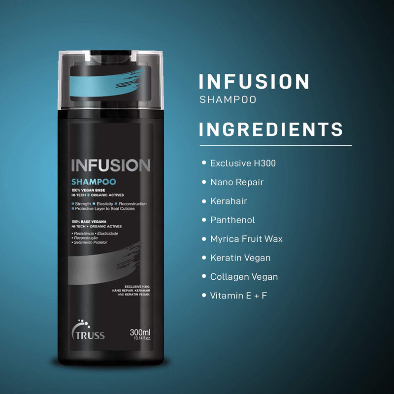 TRUSS Infusion Shampoo for Dry, Dull, Damaged Hair - 100% Vegan Base Keratin & Collagen Anti-aging, Color Safe Shampoo Deeply Hydrates, Protects & Restores for Strong, Soft, Shiny Hair