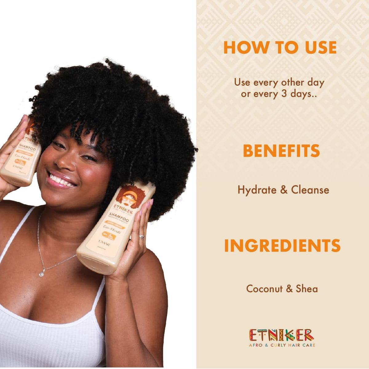 ETNIKER Curl Hair Care trio: Nourishing Shampoo, Deep Conditioning Mask & Curl Defining Foam | Cleanse, Hydrate, Detangle & Style | Coconut, Shea Butter, Acai, Flaxseed & Hyaluronic Acid | Sulfate-Fre
