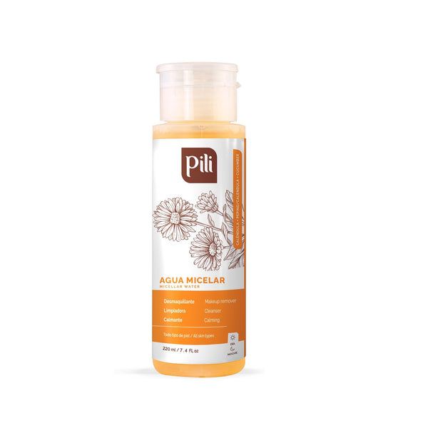 Pili Micellar Water with Calendula & Cucumber. Cleanses and hydrates Skin. Waterproof Makeup Remover. Gentle Toner for face, Eyes, and Lips | All Skin Types | Pump Dispenser Bottle 7.4 fl oz.