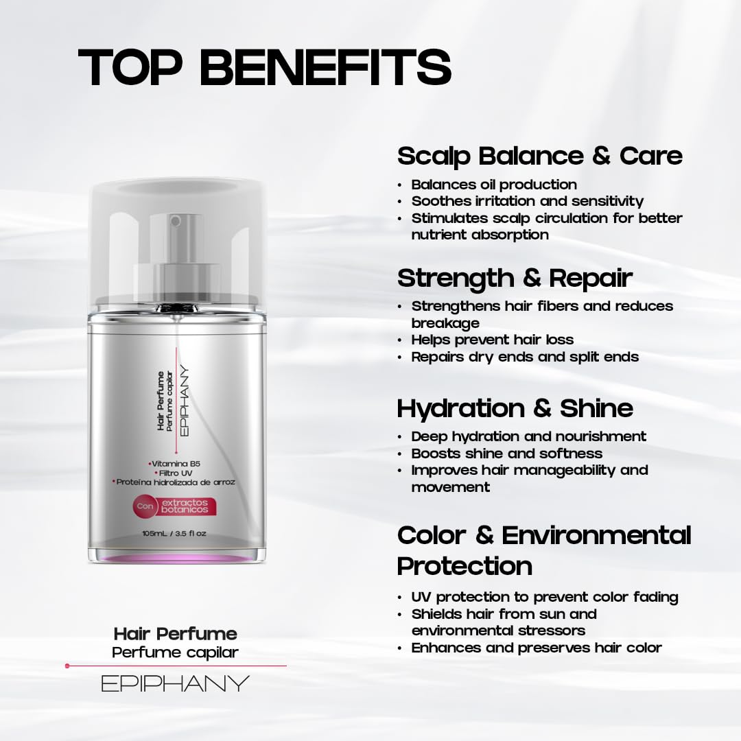 Epiphany Hair Perfume for Women – Long-Lasting Scented Hair Mist with Aloe, Vitamin E & Botanical Extracts – Refreshes, Deodorizes & Revives Shine – Lightweight, Sulfate-Free Hair Fragrance Spray