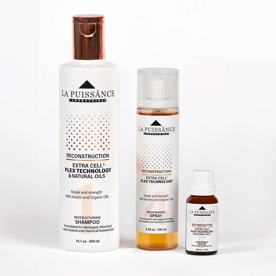 LA PUISSANCE Extra Cell Plex Complete Hair Repair - 3-Step Maintenance Kit for Severely Damaged Hair - Includes Shampoo, Spray and Ampoule - For Home and Salone Use