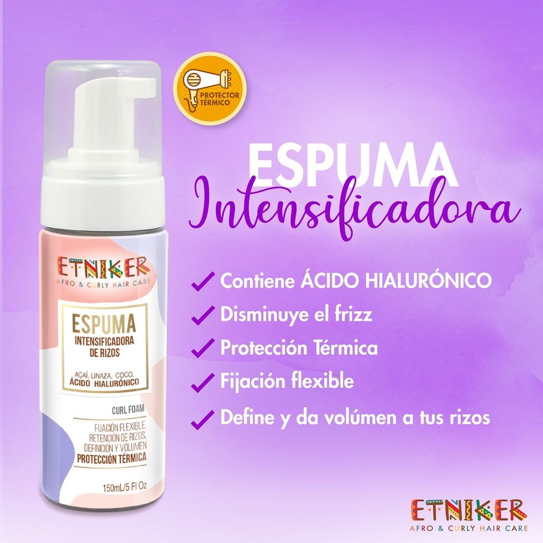 Etniker Curl Foam. Styling Foam for Curly & Wavy Hair. Frizz Control hair Mousse with Acai, flaxseed, coconut & Hyaluronic Acid. Hair Styling Products no Alcohols, Parabens or Silicone. 5 fl. oz.