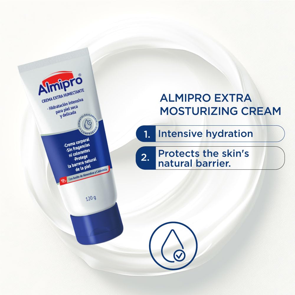 almipro Extra Moisturizing Cream for Dry, Delicate Skin – Intense Hydration with Calendula & Almond Oils – Nourishing Skin Barrier Cream for Fragile & Mature Skin – Fragrance-Free (4.2 oz)