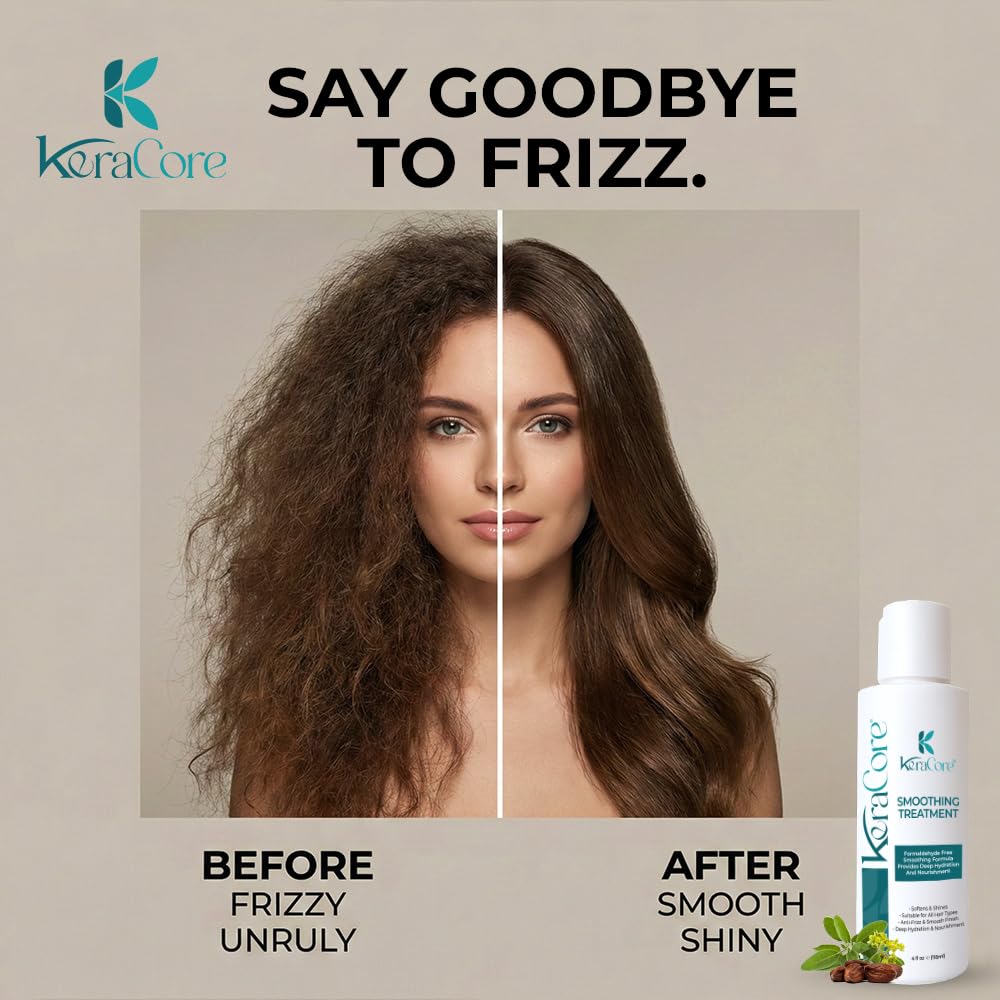 KeraCore Hair Smoothing Treatment | Professional-Grade Frizz Control & Repair System | 3 Months of Frizz-Free Freedom, Formaldehyde-Free | Effortlessly Beautiful Smooth Hair & Reduced Styling Time 4 Oz