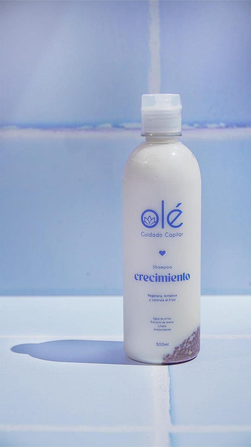 OLÉ Shampoo Rice & Linseed | Shampoo Arroz & Linaza | for Stronger, Thicker and Longer Hair - Soft and Shine, Growth Shampoo | Vitamine E, Water Rice, Linseed, Oats.